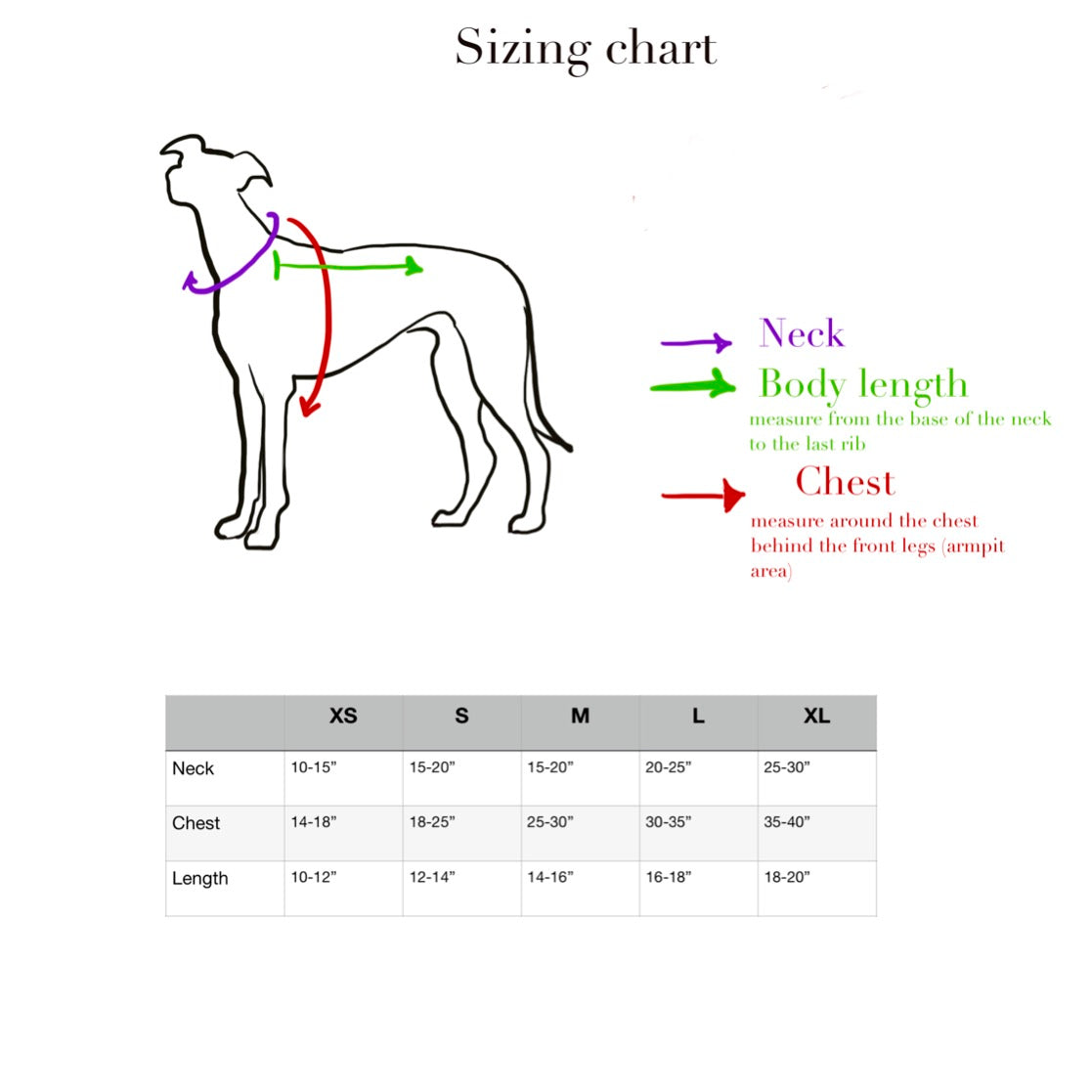 Use Chest Measurement for size selection